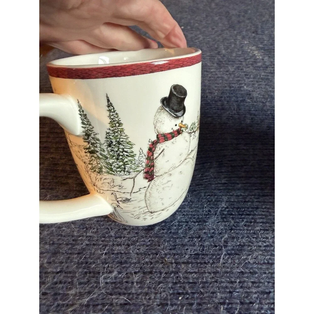 Williams Sonoma Snowman Winter Coffee Mugs 14oz RARE 2004 Set Of 2
